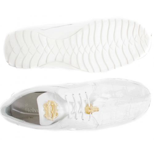 Belvedere Vasco White Genuine Hornback Crocodile Soft Calf Casual Sneakers with Eyes