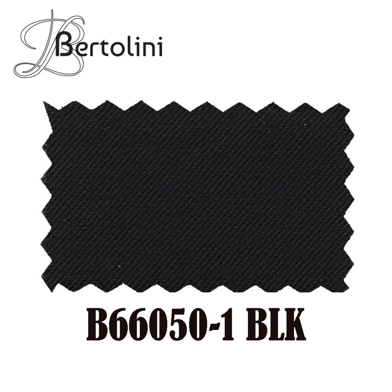 Solid black Bertolini wool-silk fabric with a textured weave. Sample cut in a zigzag pattern, suggesting suitability for tailoring and high-quality garments.