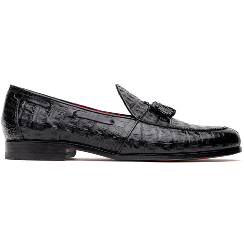 Marco Di Milano Bianchi Caiman Crocodile Tassel Loafers Black