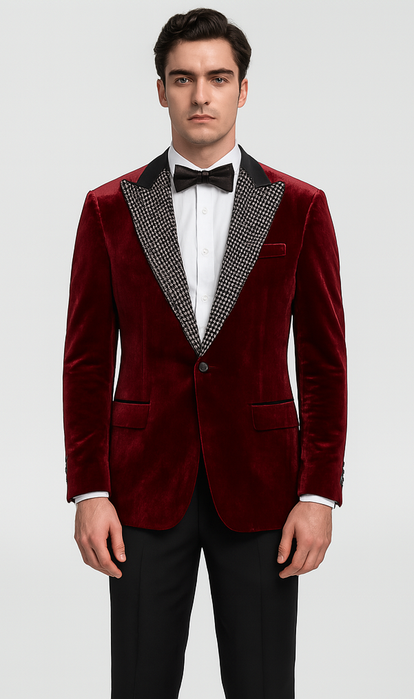 Big and Tall Velvet Blazer in Color Red - Sportcoat Rhinestone-Embedded Stacy Adams $179