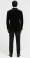 Black velvet blazer, big and tall size. Straight cut, notch lapel, and long sleeves. Soft, smooth velvet for a sleek silhouette.