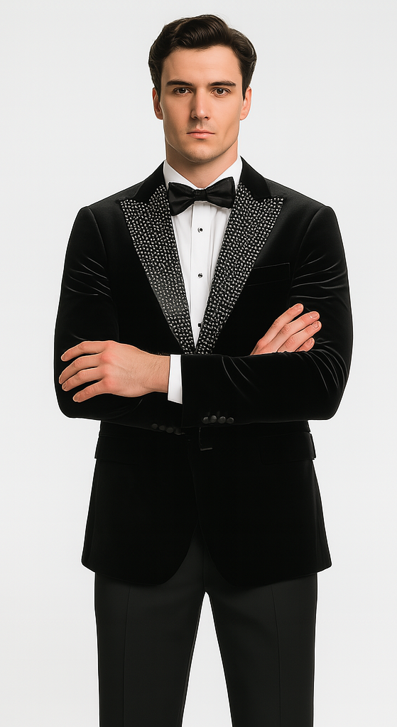 Big and Tall Velvet Blazer in Color Black - Sportcoat Rhinestone-Embedded Stacy Adams $179