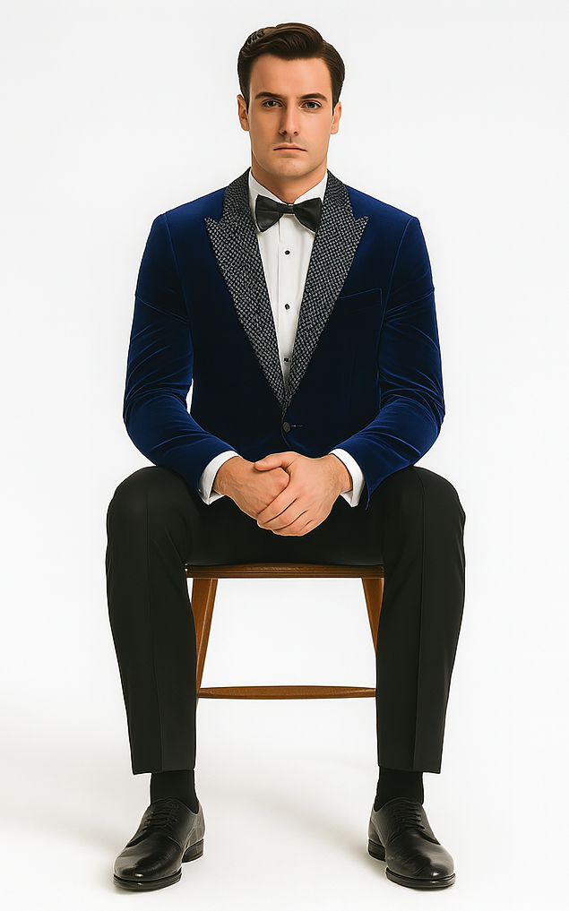 Big and Tall Velvet Blazer in Color Blue - Sportcoat Rhinestone-Embedded Stacy Adams $179