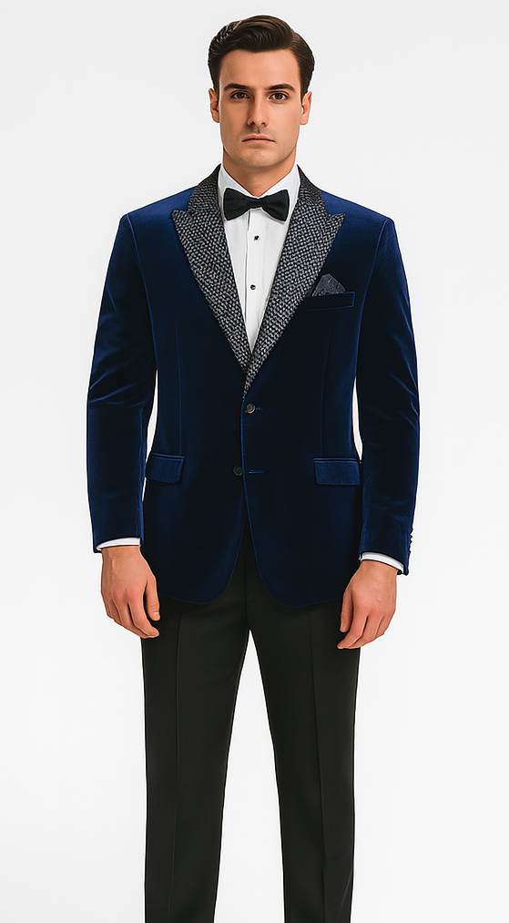 Big and Tall Velvet Blazer in Color Blue - Sportcoat Rhinestone-Embedded Stacy Adams $179