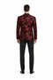 Black and Red Suit Men's Modern Fit Velvet Floral Paisley Foil Tuxedo Jacket in Red & Black