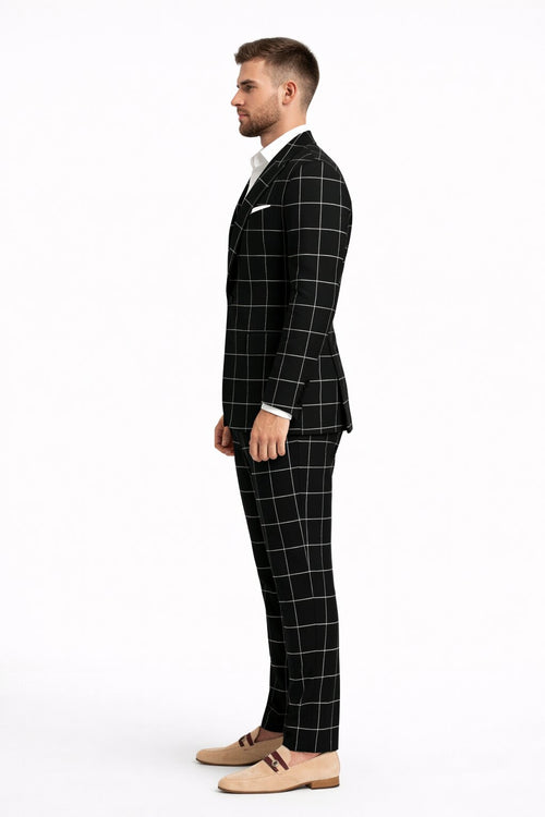 Bold Gangster Plaid Suit - 1920s Mens Fashion Window Pane Suit - Black