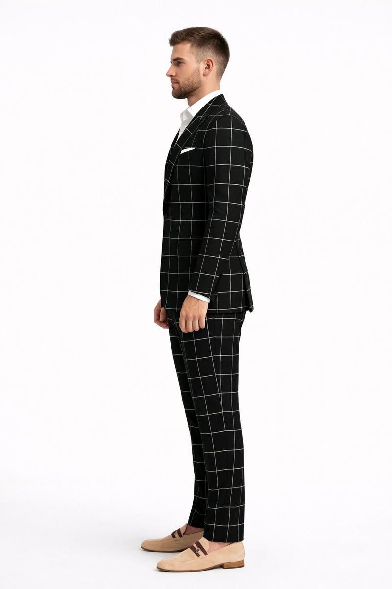 Bold Gangster Plaid Suit - 1920s Mens Fashion Window Pane Suit - Black