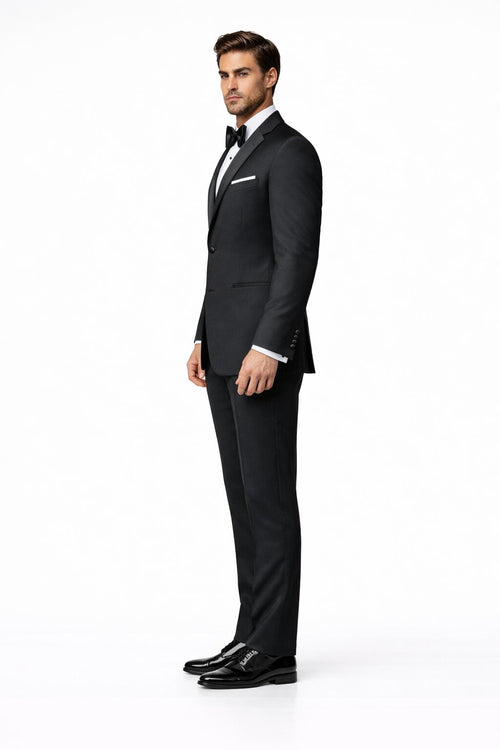 Mens Designer Parker Classic Wool Tuxedo in Black