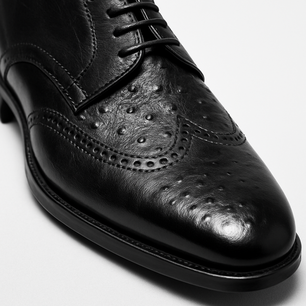 Mens Carrucci Ostrich Embossed Leather Wingtip Dress Shoe in Oxblood