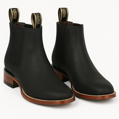 Black Men's Los Altos Boots Nobuk Charro Botines Handcrafted