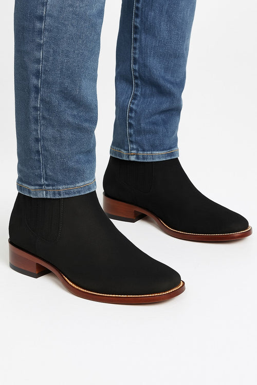 Black Men's Los Altos Boots Nobuk Charro Botines Handcrafted