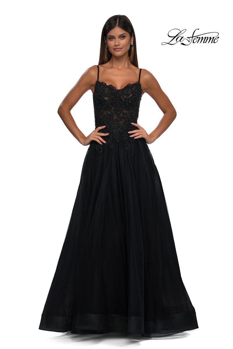 La Femme 32646 Lace Applique Sleeveless Prom Gown