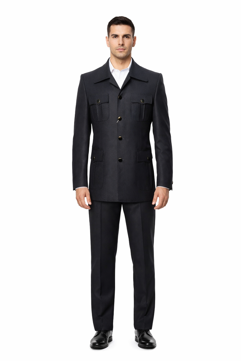 Black Safari Walking Suit for Men – Rossiman Utility Jacket and Trousers Set