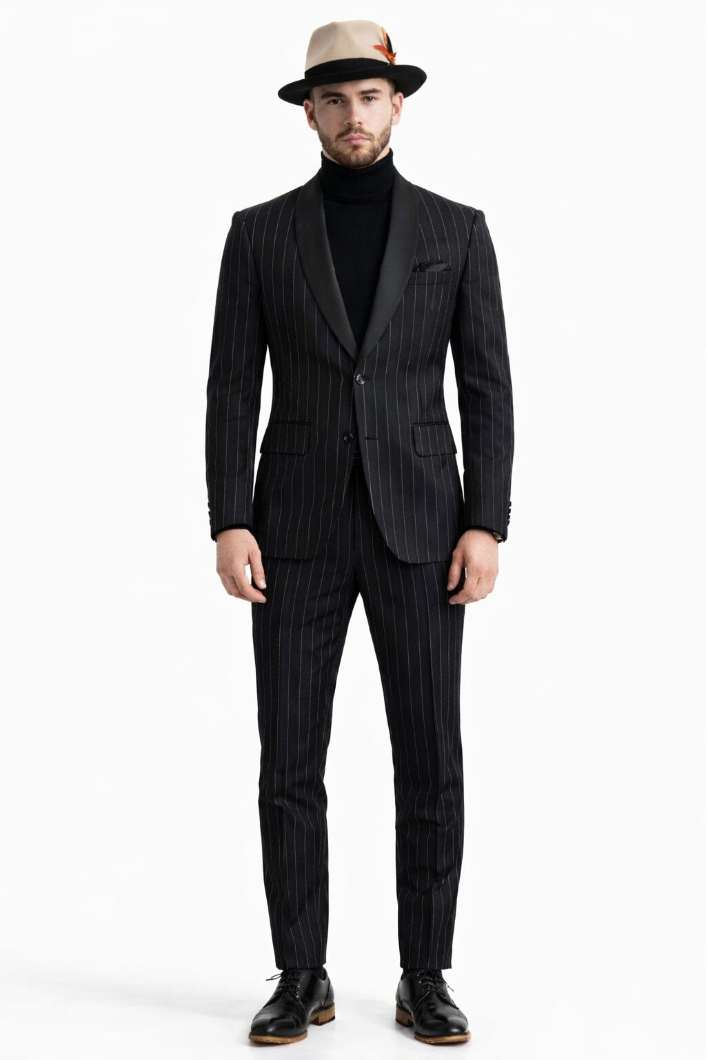 Suit And Turtleneck Combo - Turtleneck Prom Outfits - Prom Turtleneck Black Suit
