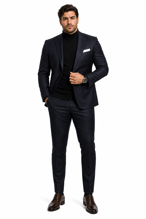Suit And Turtleneck Combo - Turtleneck Prom Outfits - Prom Turtleneck Black Suit