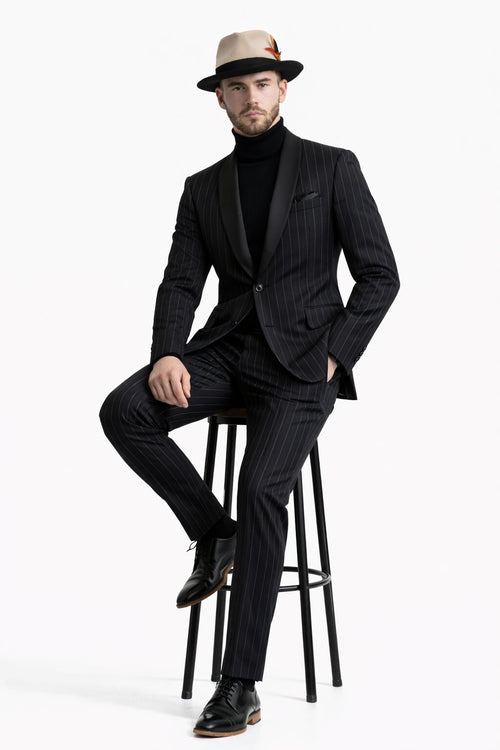 Suit And Turtleneck Combo - Turtleneck Prom Outfits - Prom Turtleneck Black Suit