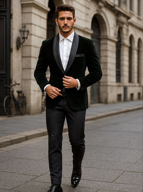 Black Velvet Fabric Suit With Velvet Tuxedos Fabric