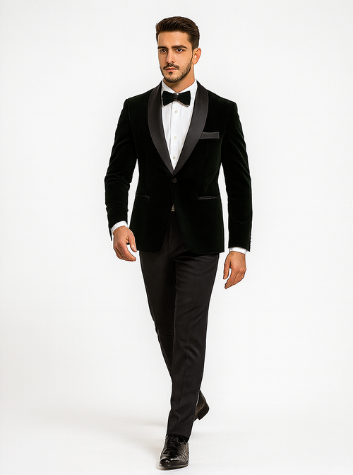Black Velvet Fabric Suit With Velvet Tuxedos Fabric