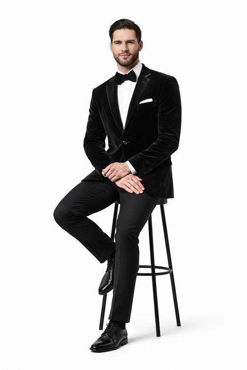 Mens 2 Button Velvet Blazer in Black