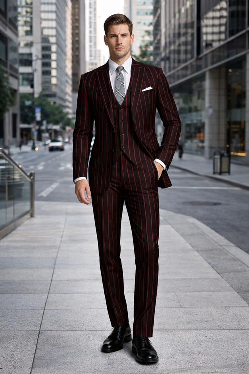 Black With Red Pinstripe Suit On Sale