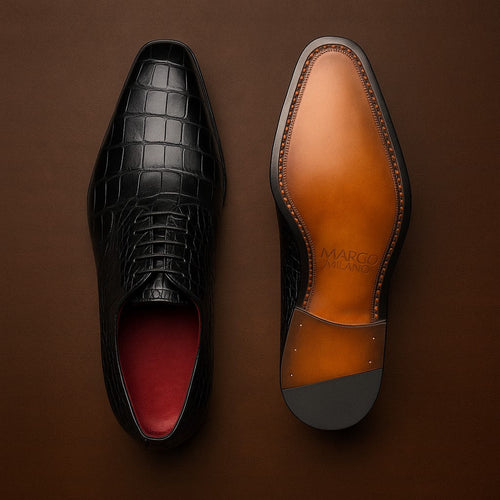 Marco Di Milano Bono Black Alligator Wholecut Oxfords