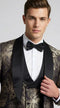 Men's Black & Gold Floral Shawl Lapel Tuxedo Set for Wedding & Prom