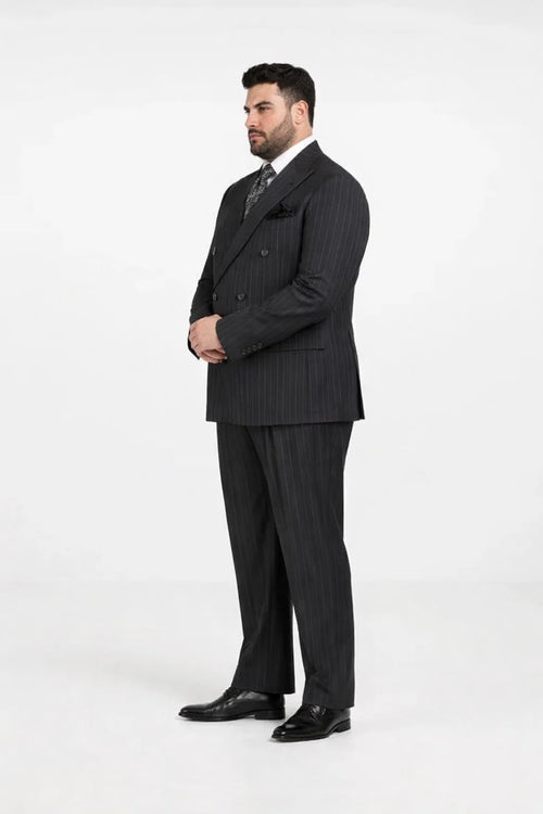 black stripe double breasted suit