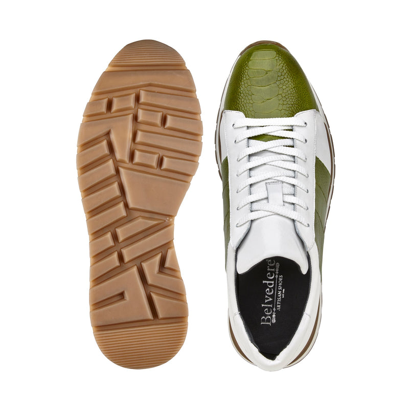 Belvedere Blake Lime/White Genuine Ostrich Leather Shoe
