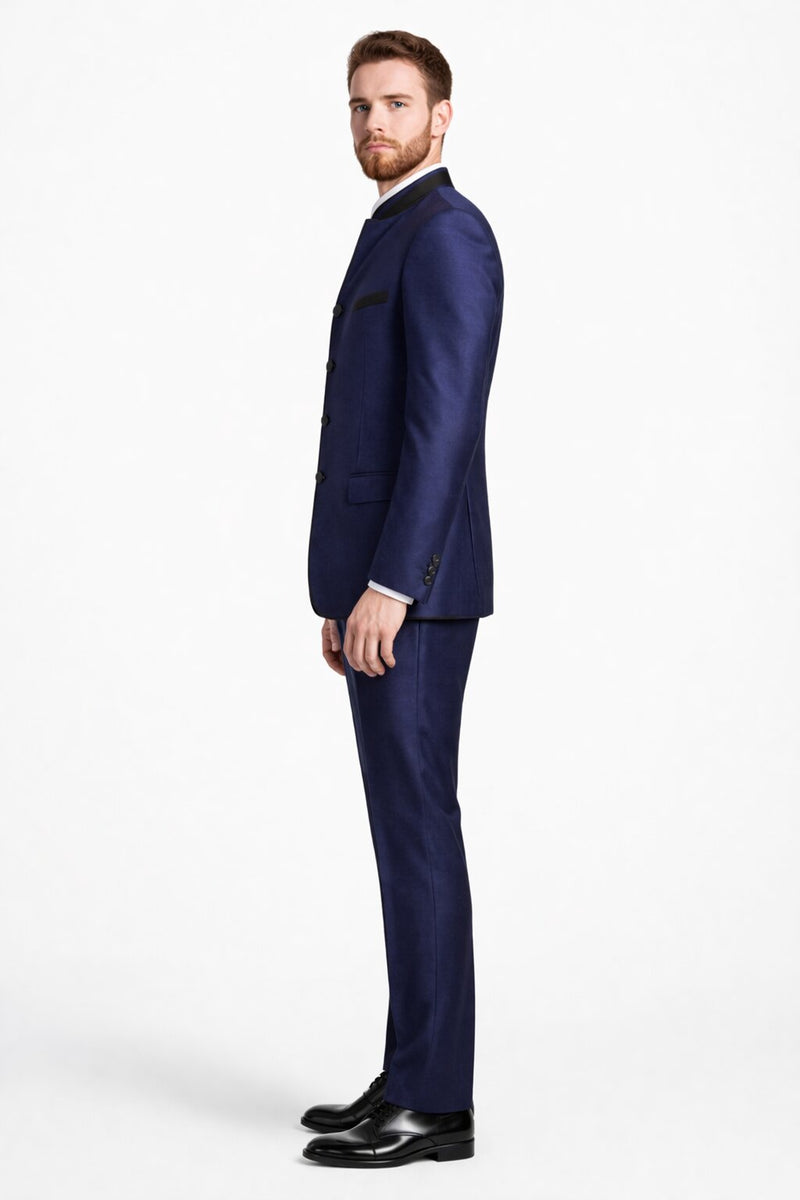 Mandarin Collar Tuxedo - Mandarin Tuxedo - No Collar Suit - Blue Suit