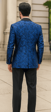 Blue Double Breasted Rough Streak Pattern Satin Peak Lapel Stacy Adams Men's Jacket