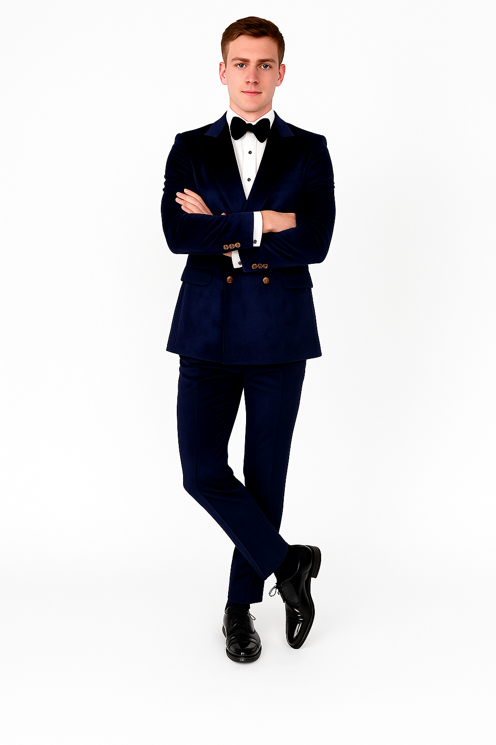 Navy Blue Velvet Double Breasted Suits - Velvet Pants - Slim Fit Suit