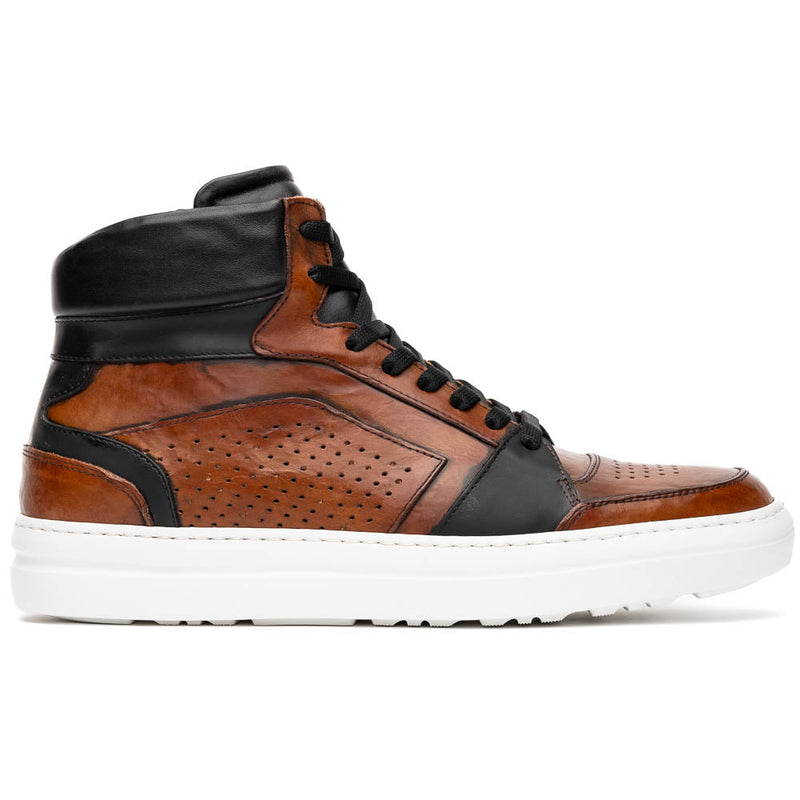Zelli Bravo Burnished Calfskin High Top Dress Sneaker in Brown