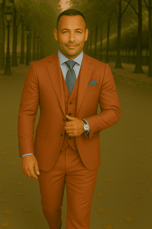 Wool Suit - Italian Made Business Suit by Statement Men's 3 Piece 100% Wool Fashion Suit - Bold Colors