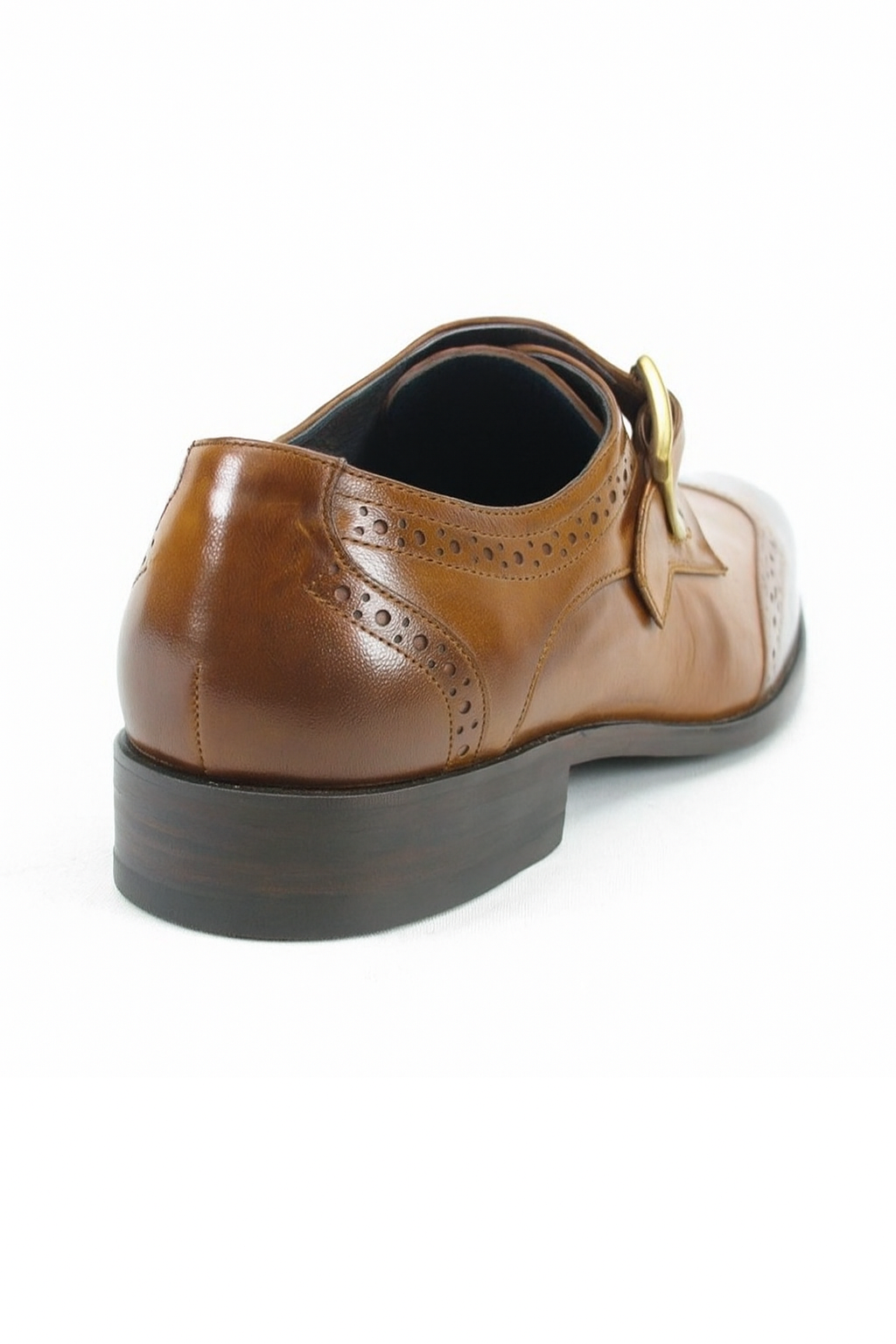 Mens Leather Wingtip Monk Strap Dress Shoe in Brown & Navy