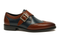 Mens Leather Wingtip Monk Strap Dress Shoe in Brown & Navy