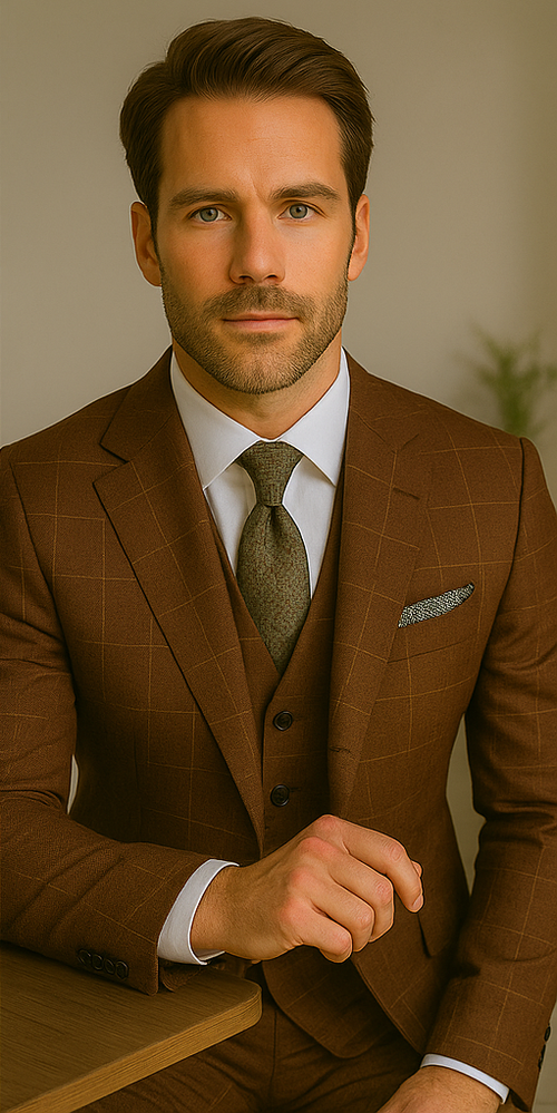 Wool Suit - Italian Made Business Suit by Statement Men's 3 Piece 100% Wool Modern Fit Suit - V-Neck Double Breasted Vest