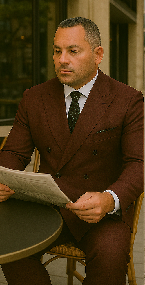 Wool Suit - Italian Made Business Suit by Statement Men's 2 Piece 100% Wool Double Breasted Suit - Micro Windowpane