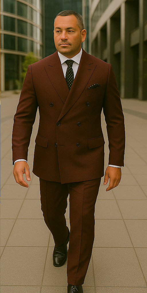 Wool Suit - Italian Made Business Suit by Statement Men's 2 Piece 100% Wool Double Breasted Suit - Micro Windowpane