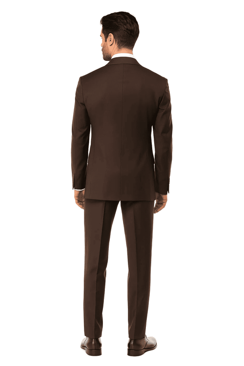 Classic-fit brown suit crafted from 100% wool. Includes wide-leg, baggy pleated pants for optimal comfort and a stylish look.