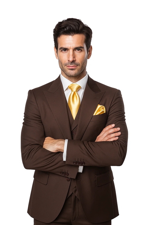 Brown One Button 3 Piece Suit by Rossiman