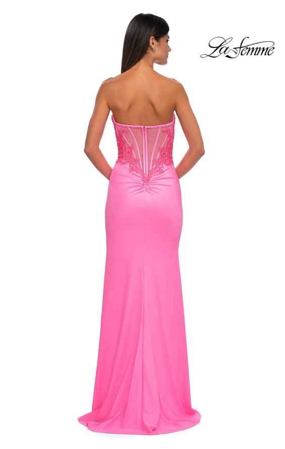 La Femme 32981 Strapless Lace Applique Neckline Prom Gown