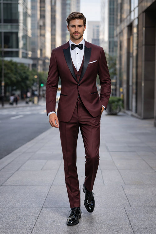Mens Designer Wedding Tuxedo in Burgundy