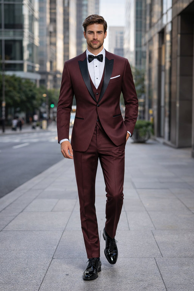 Mens Designer Wedding Tuxedo Burgundy