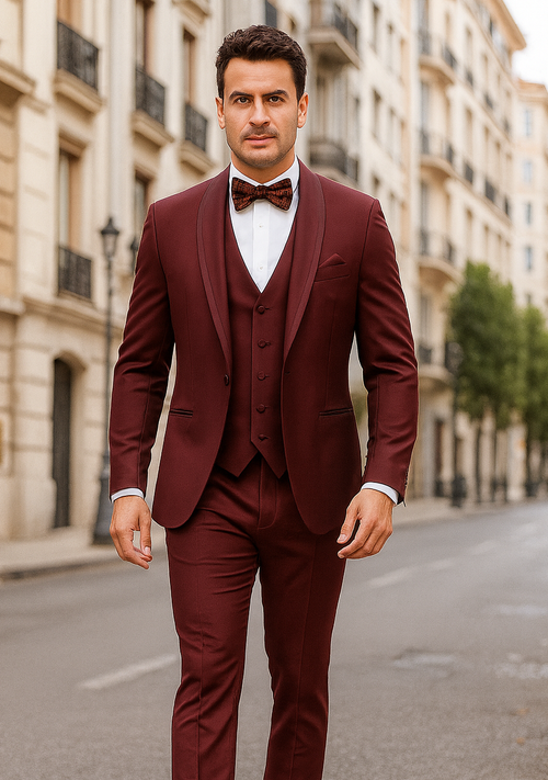 Burgundy Groom Wool Tuxedo