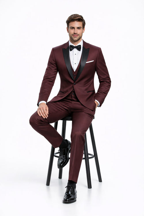 Mens Designer Wedding Tuxedo in Burgundy