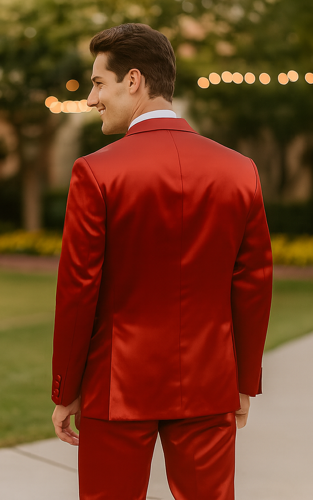 Burgundy Satin Tuxedo Four Piece Set - Wedding - Prom
