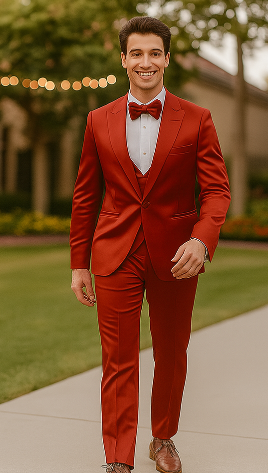 Burgundy Satin Tuxedo Four Piece Set - Wedding - Prom