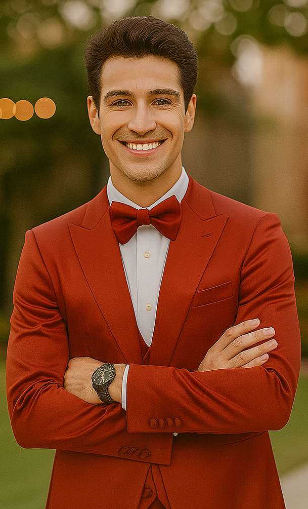 Burgundy Satin Tuxedo Four Piece Set - Wedding - Prom