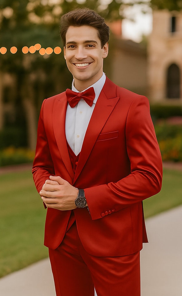 Burgundy Satin Tuxedo Four Piece Set - Wedding - Prom