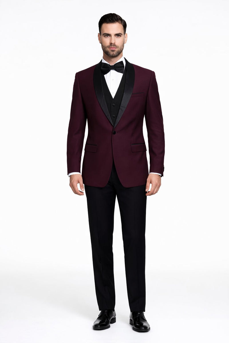 Mens 1 Button Shawl Lapel Wool Dinner Classic Jacket Burgundy